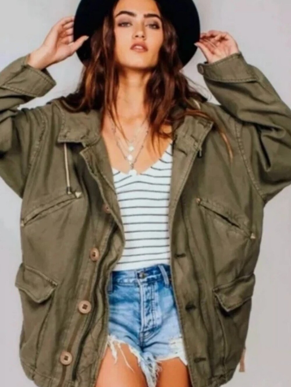Free People Joshua Tree Utility Jacket Women XS Moss Green Army Military Boho
